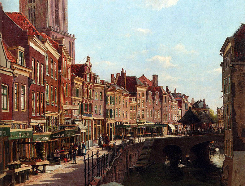 Townsfolk shopping along the Oudegracht, Utrecht, The Netherlands